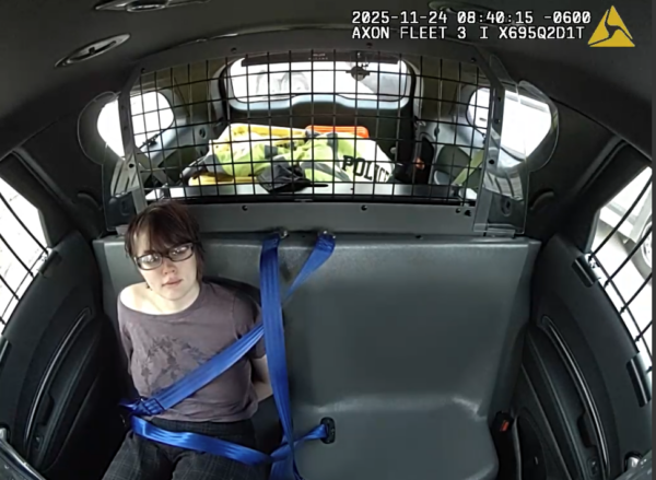 Morgan Geyser sits in the back of a police car